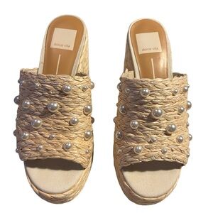 Dolce Vita Beige Woven Pearl Sandals 6.5